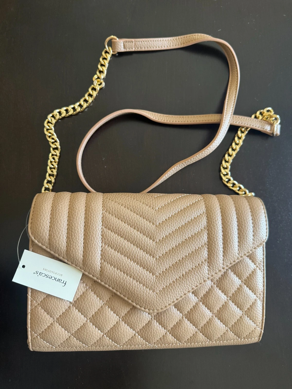 Francesca's Quilted Tan Envelope Handbag