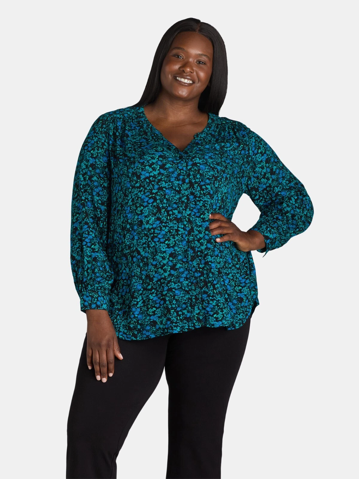 Terra & Sky Women's Plus Size Pleated Woven Top